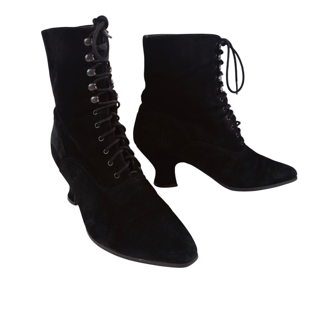 Vintage 90s Mixed Blues Black Suede Victorian Boots Witchy Steampunk 8.5 M